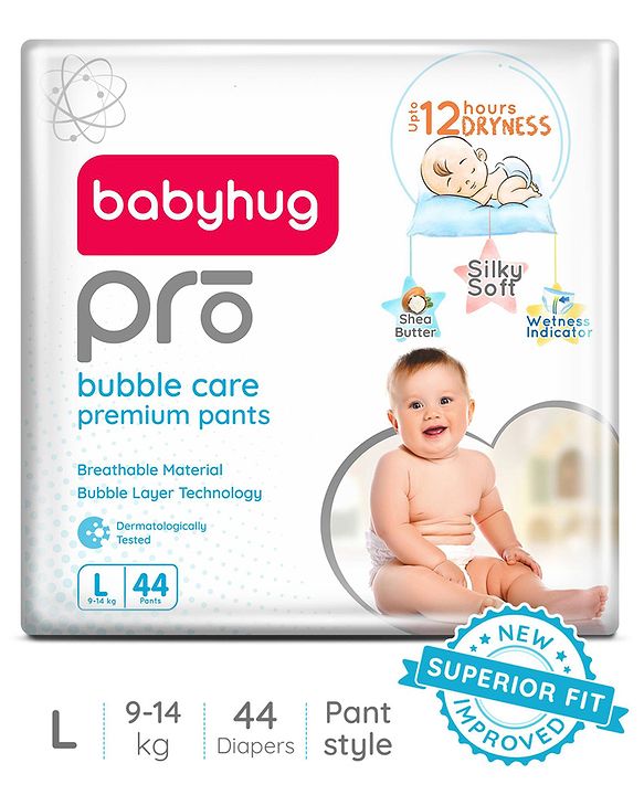 Babyhug Pro Bubble Care Premium Pant Style Diaper Large (L) Size - 44 Pieces