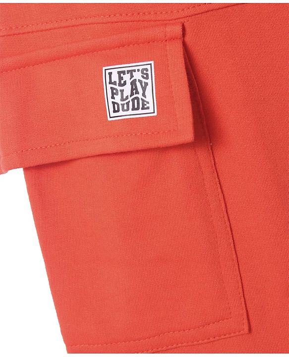Pine Kids Knit Full Length Lounge Pant with Text Print & Cargo Pockets - Coral
