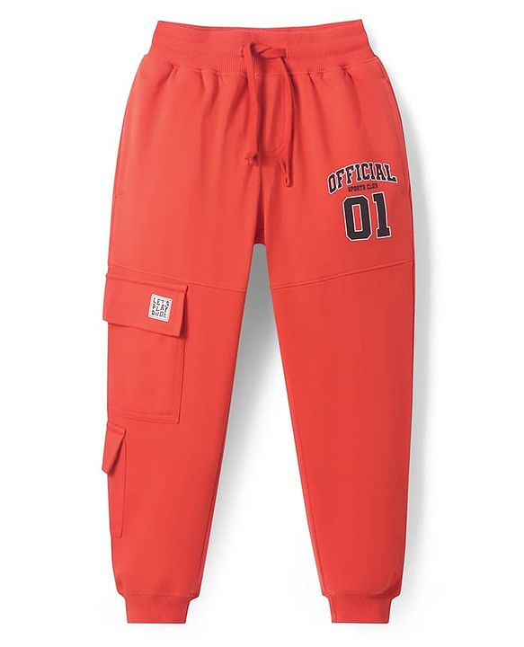 Pine Kids Knit Full Length Lounge Pant with Text Print & Cargo Pockets - Coral