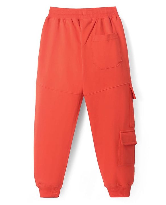 Pine Kids Knit Full Length Lounge Pant with Text Print & Cargo Pockets - Coral