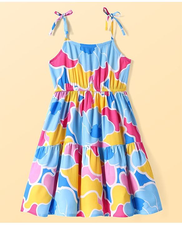 Pine Kids Rayon Woven Sleeveless Frock with Abstract Print - Light Blue