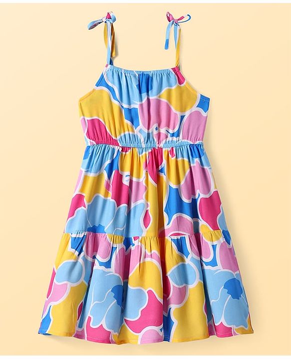 Pine Kids Rayon Woven Sleeveless Frock with Abstract Print - Light Blue