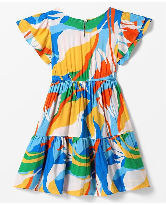 Pine Kids Rayon Woven Half Sleeves Printed Dress - Multicolor