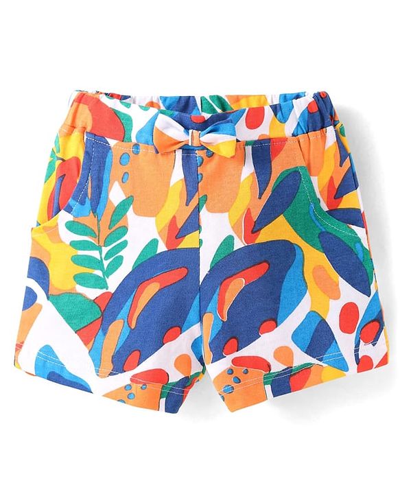 Babyhug 100% Cotton Single Jersey Knit Half Sleeves Hooded T-Shirt & Shorts Set With Tropical Print - Yellow & Blue