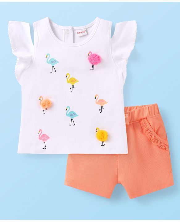 Babyhug Single Jersey Knit Half Sleeves T-Shirt & Shorts Set Monkey Print - White & Blue main image 0