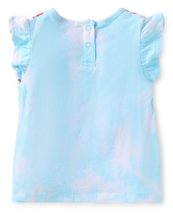 Babyhug Single Jersey Knit Frill Sleeves Floral Embroidered Top & Lounge Pant with Bow Applique - Blue & Pink