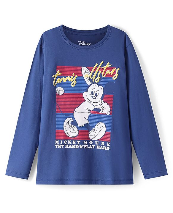 Pine Kids Disney Single Jersey Knit Full Sleeves Night Suit with Mickey Mouse Graphics - Navy Blue