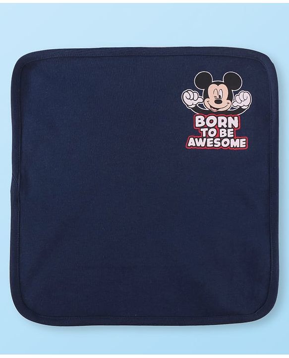 Babyhug Disney Interlock Knit Wash Clothes with Mickey Mouse Graphics Pack of 3 - Navy Blue Red & White