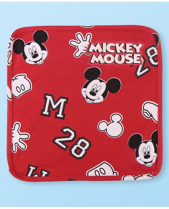 Babyhug Disney Interlock Knit Wash Clothes with Mickey Mouse Graphics Pack of 3 - Navy Blue Red & White