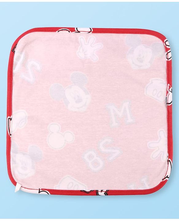 Babyhug Disney Interlock Knit Wash Clothes with Mickey Mouse Graphics Pack of 3 - Navy Blue Red & White