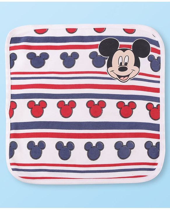 Babyhug Disney Interlock Knit Wash Clothes with Mickey Mouse Graphics Pack of 3 - Navy Blue Red & White