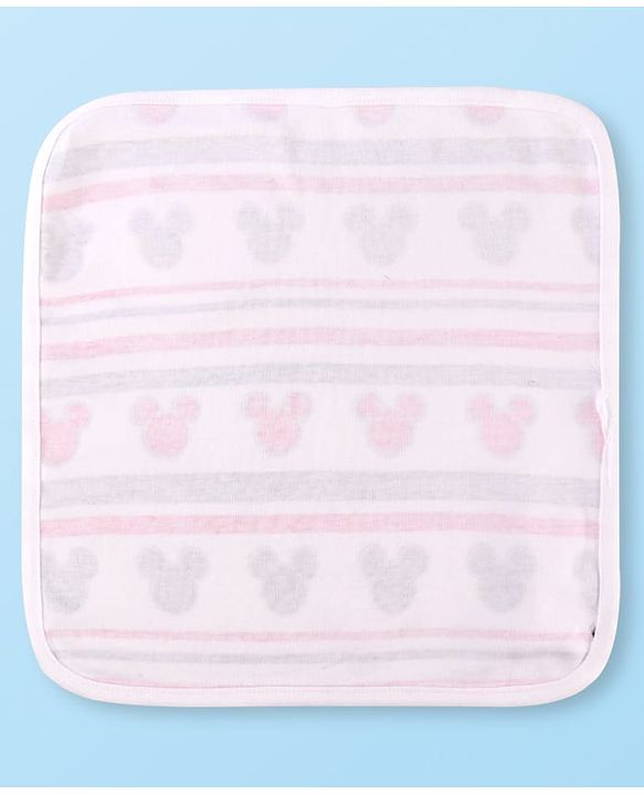 Babyhug Disney Interlock Knit Wash Clothes with Mickey Mouse Graphics Pack of 3 - Navy Blue Red & White