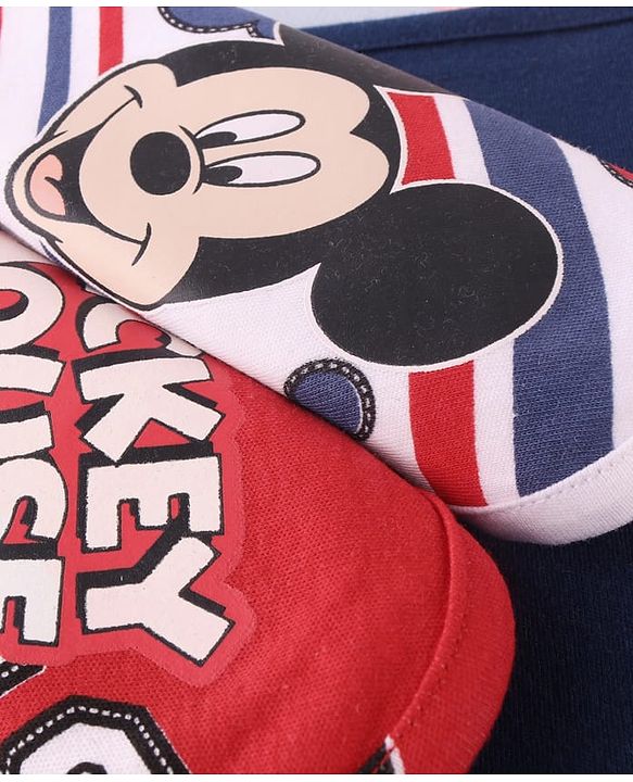 Babyhug Disney Interlock Knit Wash Clothes with Mickey Mouse Graphics Pack of 3 - Navy Blue Red & White