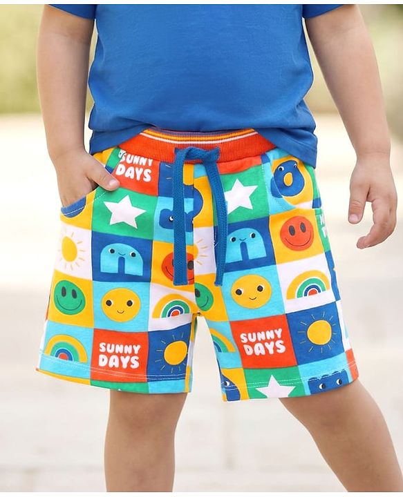 Babyhug Terry Knit Mid Thigh Smiley Printed Shorts - Multicolor