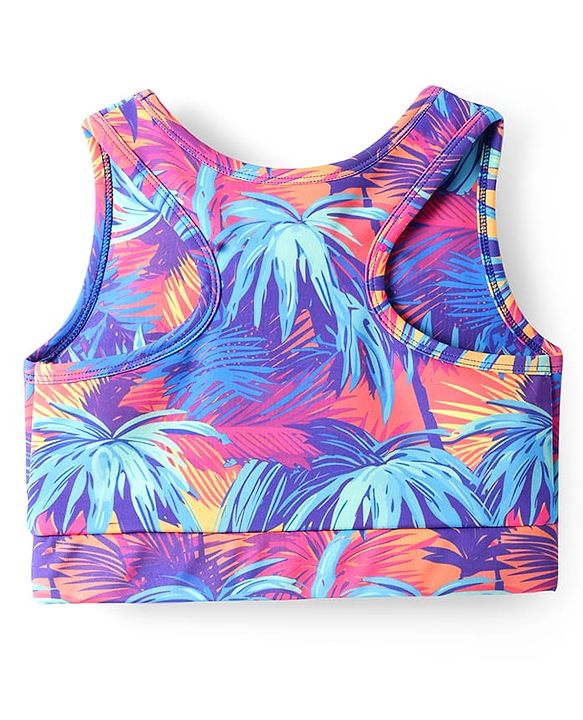Pine Active Knit Sleeveless Sports Bra with Coconut Tree Print - Multicolor