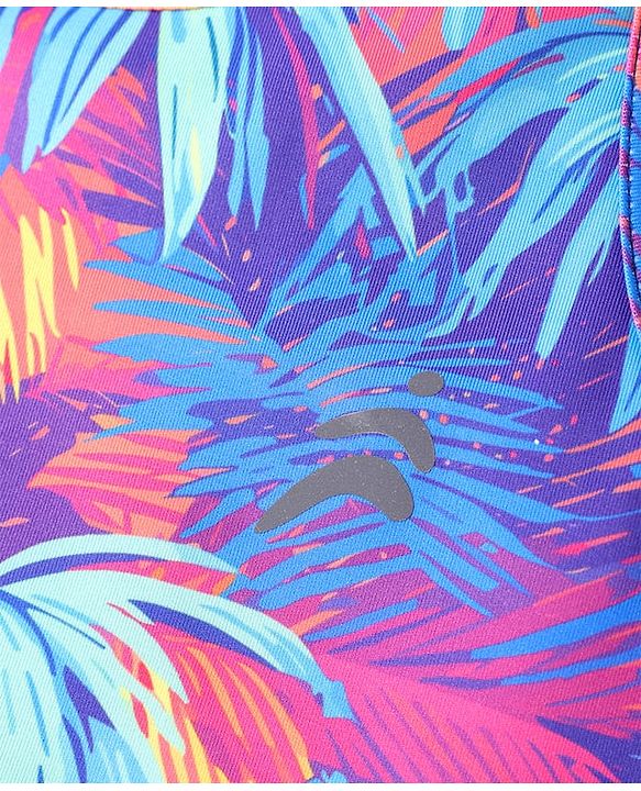 Pine Active Knit Sleeveless Sports Bra with Coconut Tree Print - Multicolor