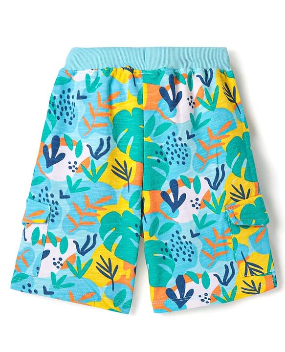 Babyhug Terry Knit Mid Thigh Length Shorts with Tropical Theme Print - Aqua Blue