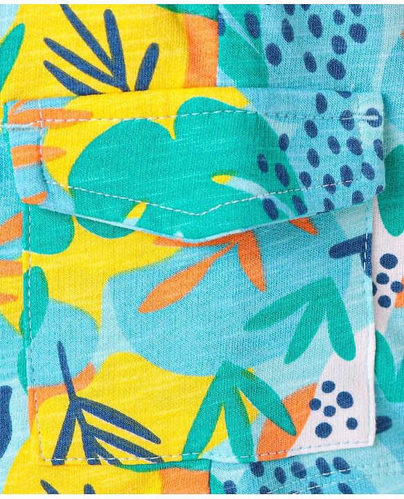 Babyhug Terry Knit Mid Thigh Length Shorts with Tropical Theme Print - Aqua Blue