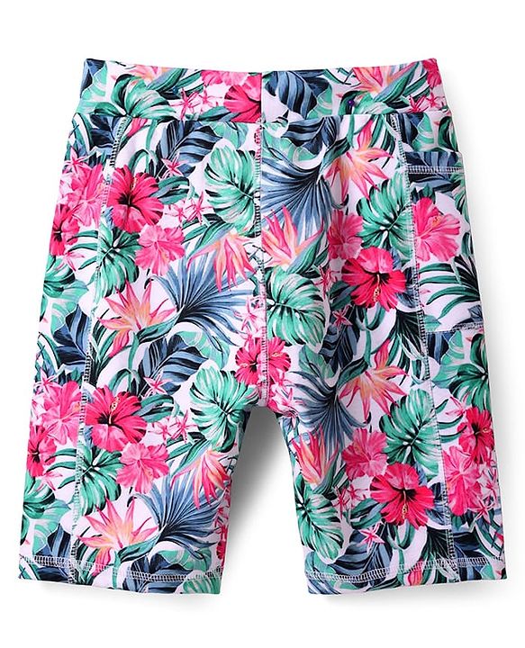Pine Active Super Stretch Cycling Short with Floral Print - White