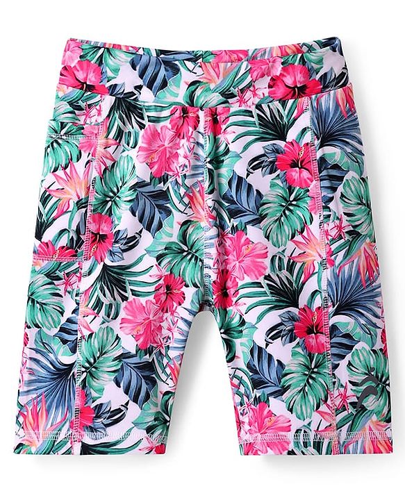 Pine Active Super Stretch Cycling Short with Floral Print - White