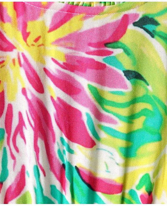 Pine Kids Rayon Woven Half Sleeves Dress With Floral Print - Light Green