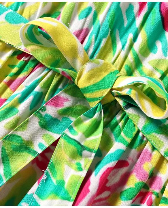 Pine Kids Rayon Woven Half Sleeves Dress With Floral Print - Light Green