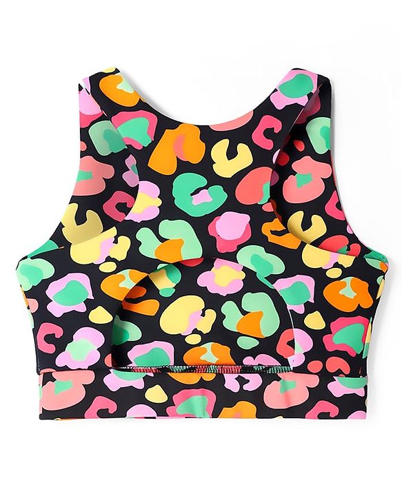 Pine Active Knit Sleeveless Sports Bra with Abstract Print - Black