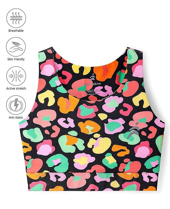 Pine Active Knit Sleeveless Sports Bra with Abstract Print - Black
