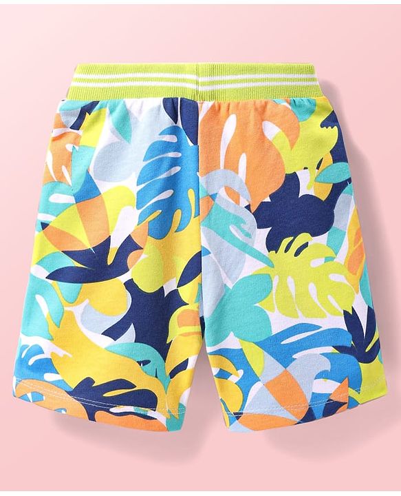Babyhug Terry Knit Mid Thigh Shorts With Leaf Print - White