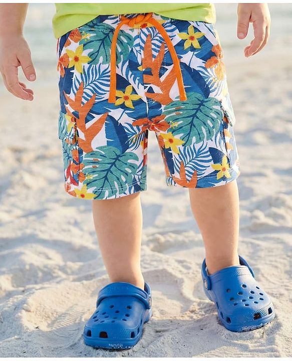 Babyhug Terry Knit Mid Thigh Shorts With Floral & Leaf Print - White