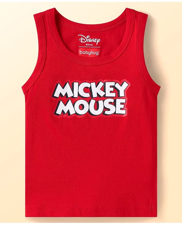 Babyhug Disney Interlock Knit Sleeveless Vests with Mickey Mouse Print Pack of 3 - Red White & Navy Blue