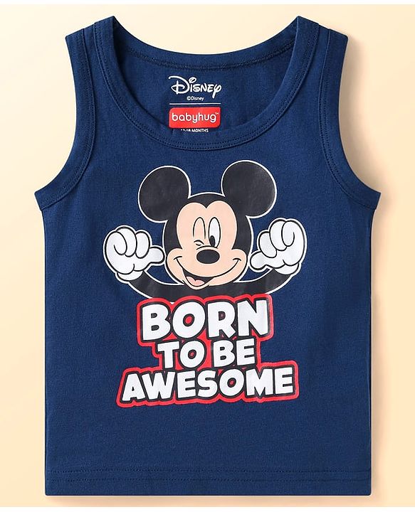 Babyhug Disney Interlock Knit Sleeveless Vests with Mickey Mouse Print Pack of 3 - Red White & Navy Blue