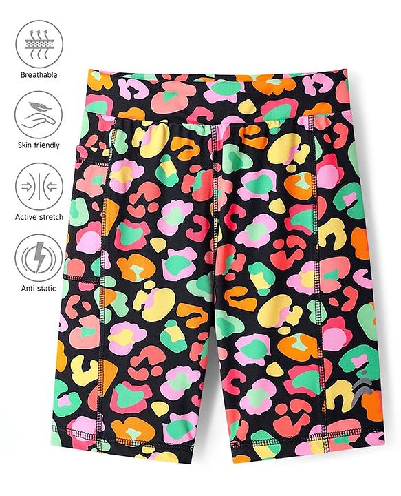 Pine Active Knit Super Stretch Cycling Shorts with Abstract Print - Black