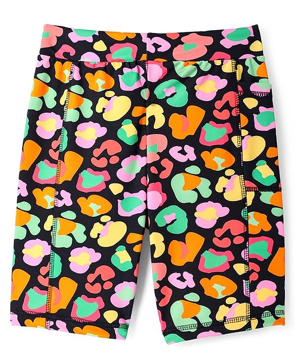Pine Active Knit Super Stretch Cycling Shorts with Abstract Print - Black