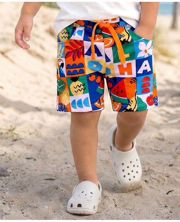 Babyhug Terry Knit Mid Thigh Shorts With Tropical Theme Print - Multicolor