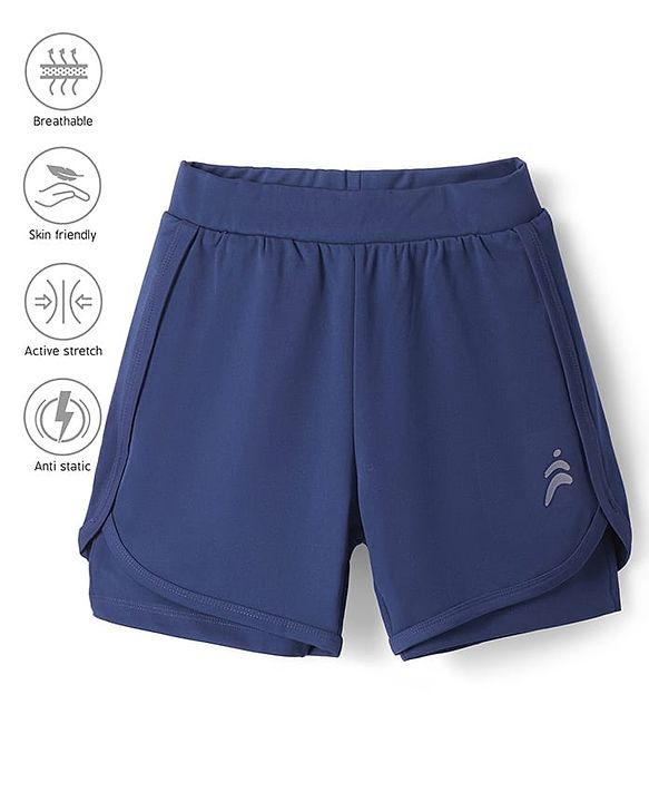 Pine Active Knit Knee Length Skin Friendly Active Stretch Solid Shorts with Tights - Blue
