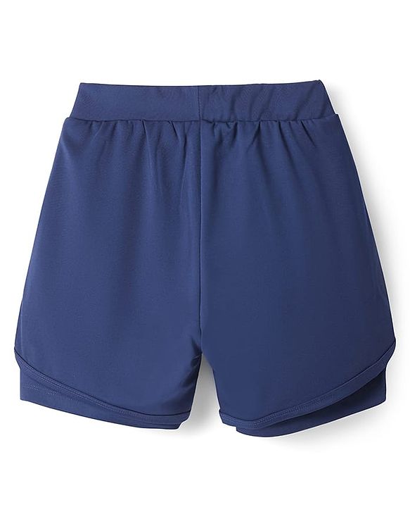 Pine Active Knit Knee Length Skin Friendly Active Stretch Solid Shorts with Tights - Blue