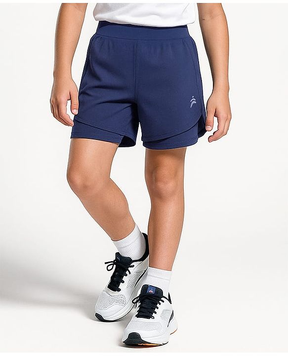 Pine Active Knit Knee Length Skin Friendly Active Stretch Solid Shorts with Tights - Blue