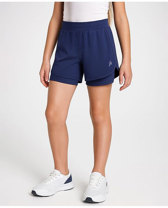 Pine Active Knit Knee Length Skin Friendly Active Stretch Solid Shorts with Tights - Blue