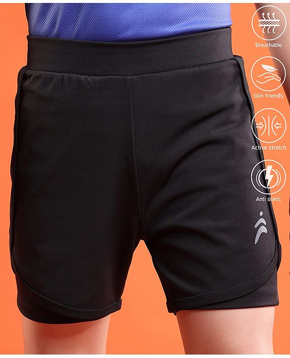 Pine Active Knit Knee Length Skin Friendly Active Stretch Solid Shorts with Tights - Black