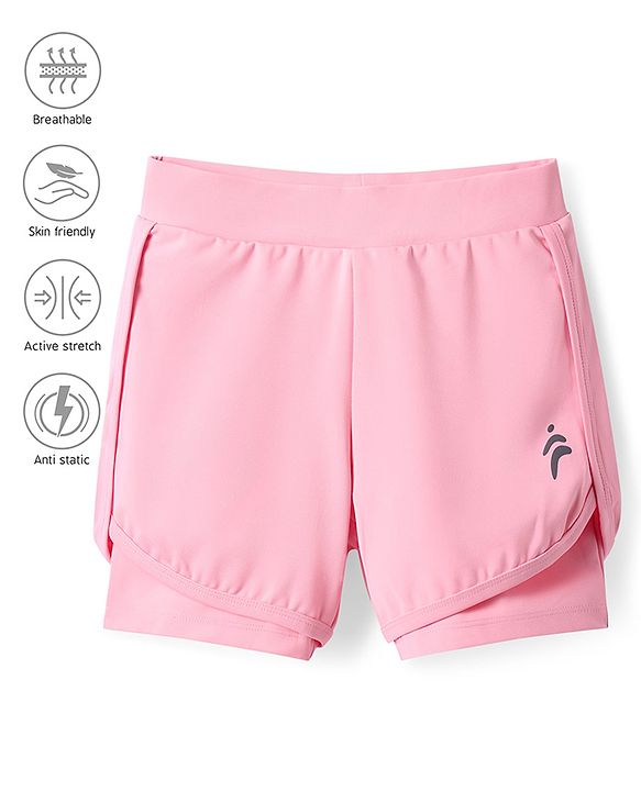 Pine Active Knit Knee Length Skin Friendly Active Stretch Solid Shorts with Tights - Pink