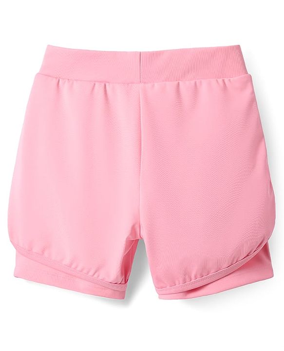 Pine Active Knit Knee Length Skin Friendly Active Stretch Solid Shorts with Tights - Pink