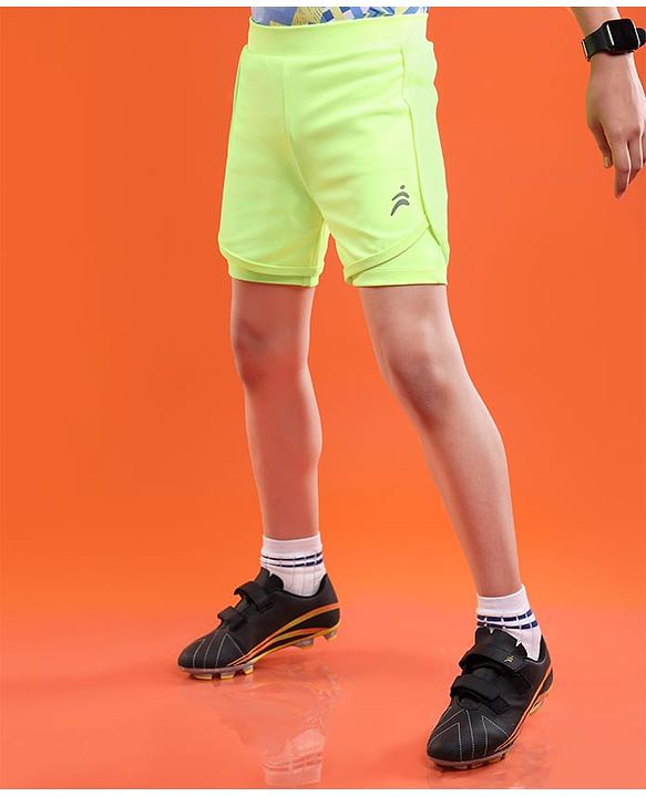 Pine Active Knit Knee Length Skin Friendly Active Stretch  Solid Shorts with Tights - Neon Green
