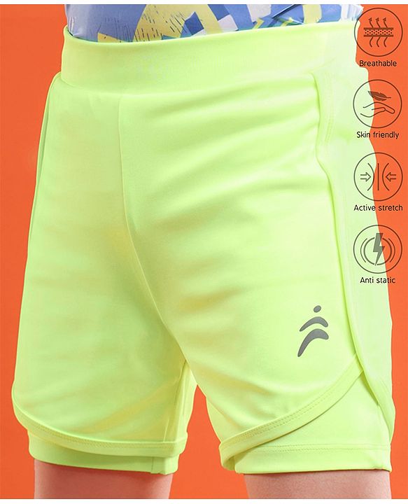 Pine Active Knit Knee Length Skin Friendly Active Stretch  Solid Shorts with Tights - Neon Green
