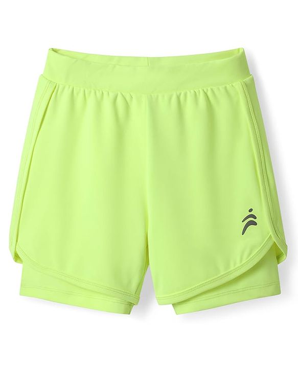 Pine Active Knit Knee Length Skin Friendly Active Stretch  Solid Shorts with Tights - Neon Green