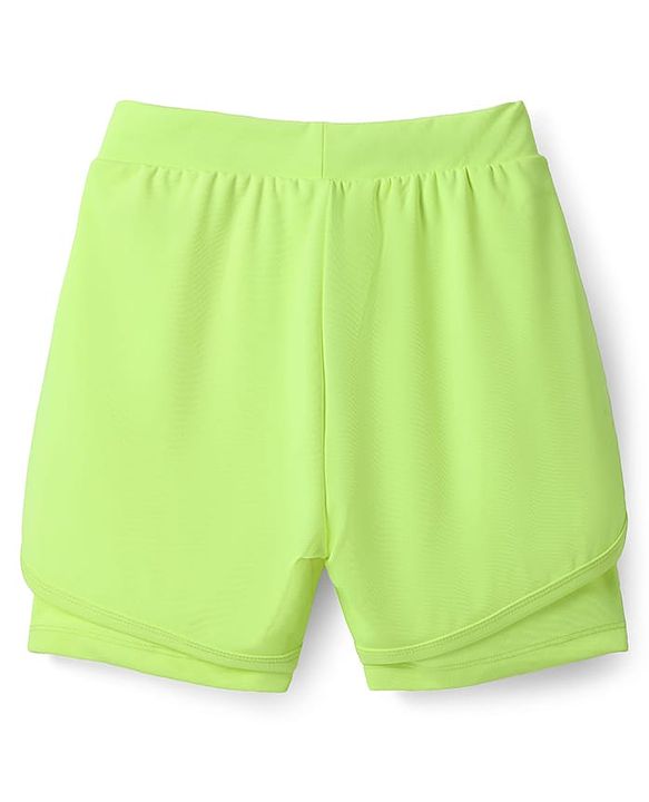 Pine Active Knit Knee Length Skin Friendly Active Stretch  Solid Shorts with Tights - Neon Green