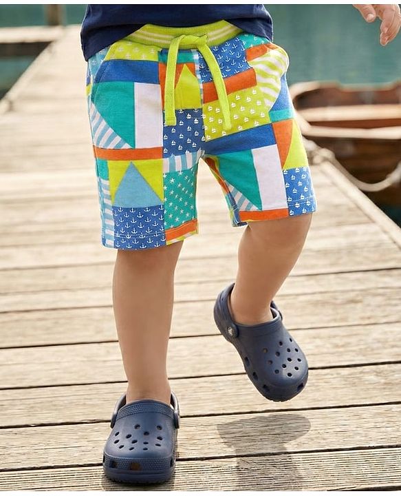 Babyhug Terry Knit Mid Thigh Shorts with Nautical Theme Print - White