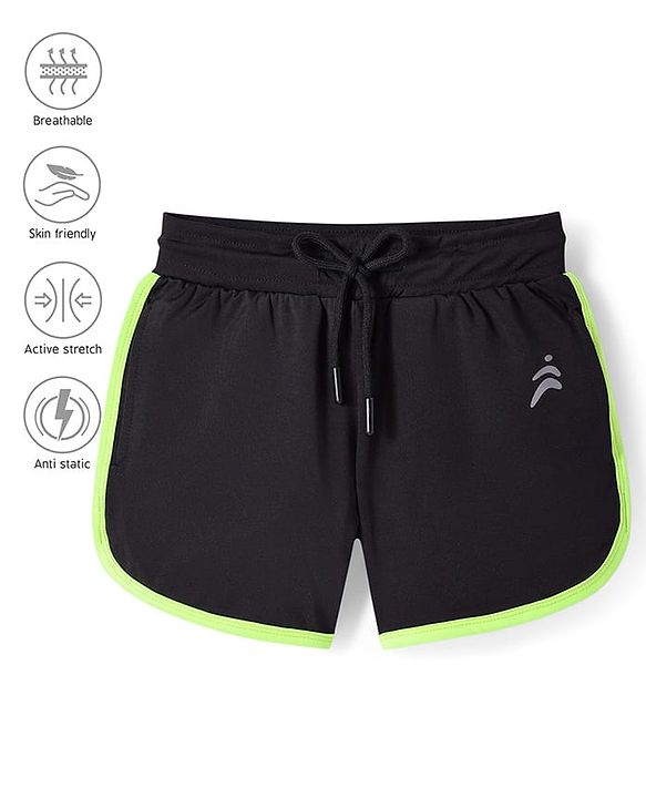 Pine Active Knit Above Knee Length Super Stretch Athletic Shorts with Brand Logo Print - Black