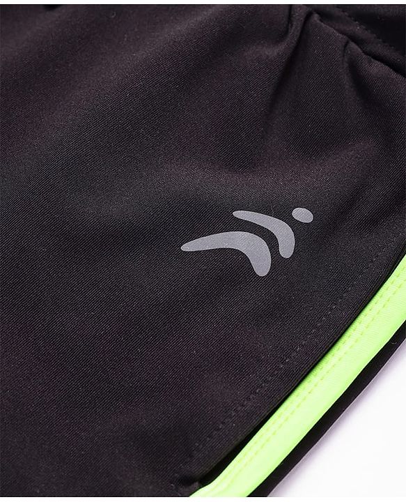 Pine Active Knit Above Knee Length Super Stretch Athletic Shorts with Brand Logo Print - Black