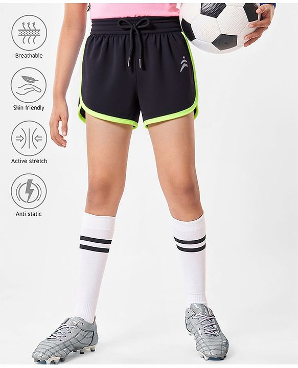 Pine Active Knit Above Knee Length Super Stretch Athletic Shorts with Brand Logo Print - Black